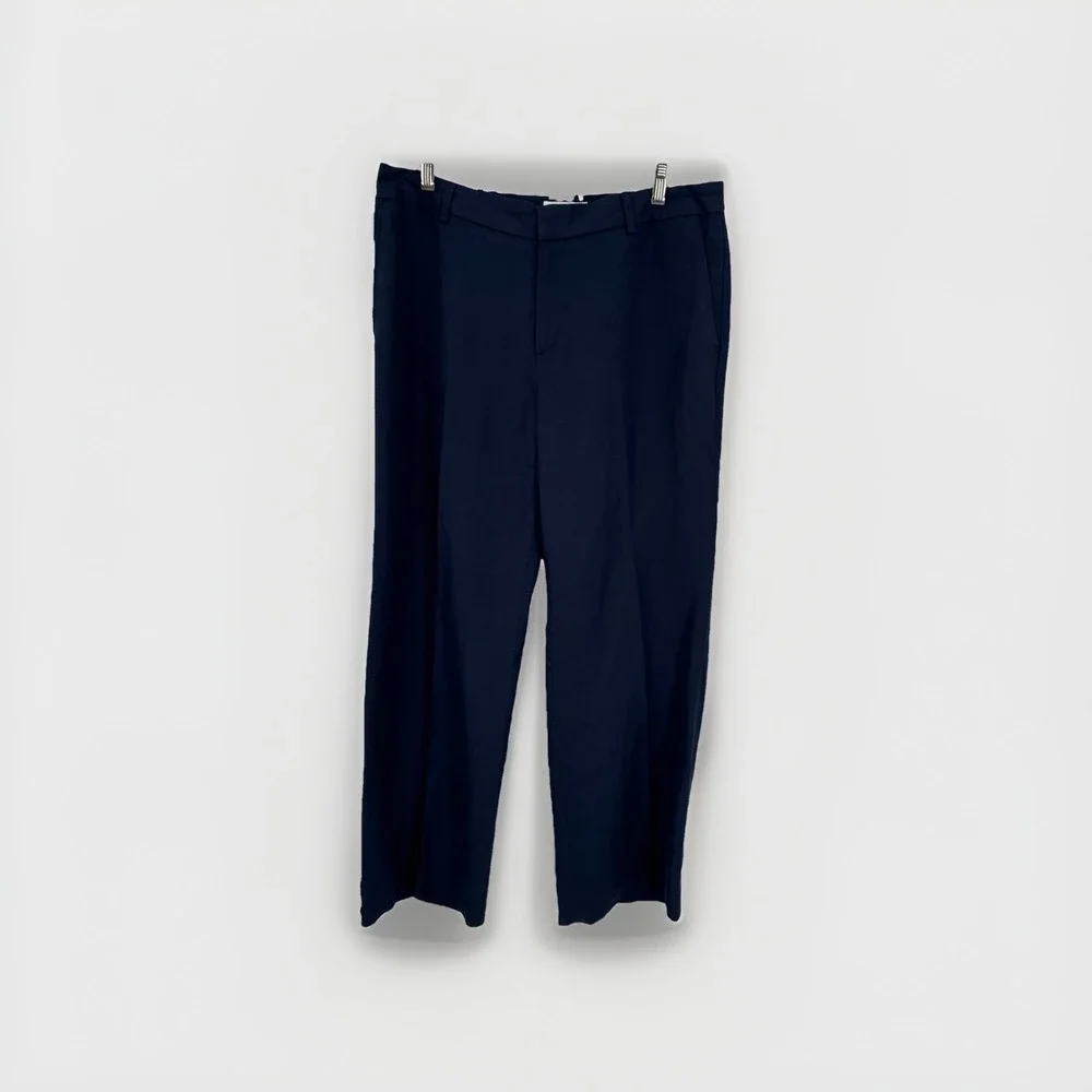 Banana Republic Wide‎ Leg Linen Blend W Sz 12 Blue Flat Front Dress Pants NEW